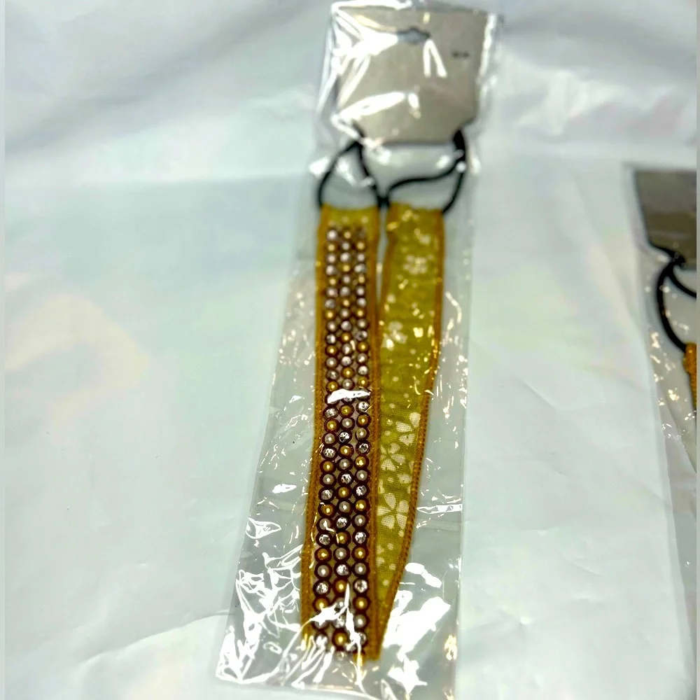 New in Package Headband Headpiece Pearl Gold Clear Jewel Stretchy Feminine